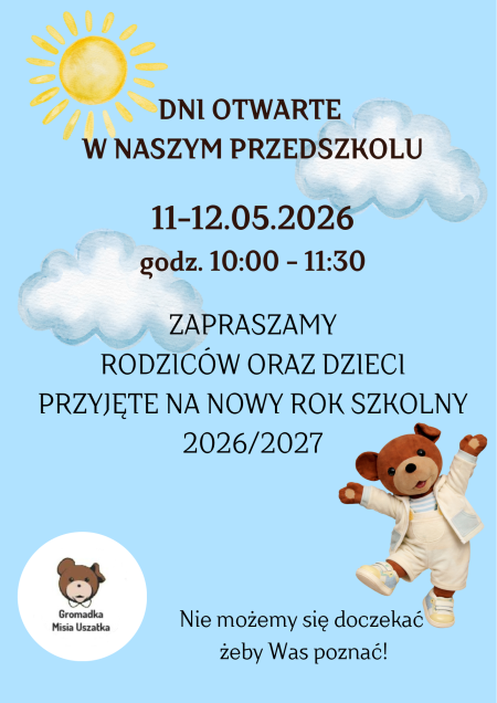 Zapraszamy na Dni Otwarte do Naszego Przedszkola!
